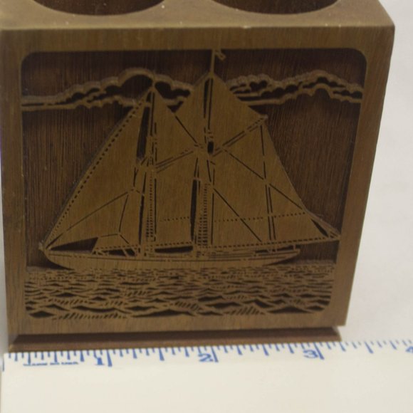 Vintage 70s Lasercraft Walnut Pen Holder - Picture 7 of 7